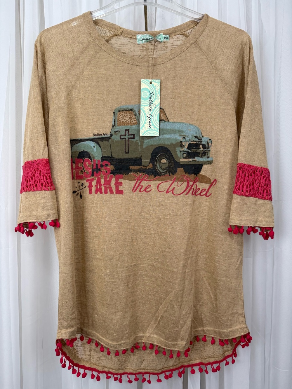 Southern Grace Jesus Take the Wheel Truck Top 2XL Boho Boutique